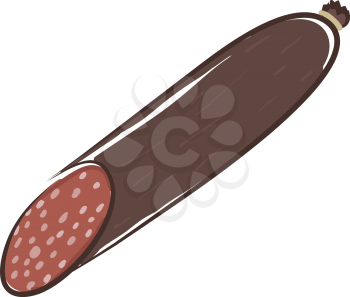 A sausage brown in color is a cylindrical meat product usually made from ground meat and burned to produce smoke vector color drawing or illustration 