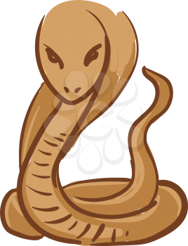 Painting of a brown snake with eyes and nose looks ferocious and is ready to strike whose bite could be venomous vector color drawing or illustration 