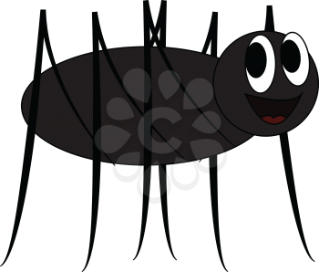 A black cartoon spider with two bulging eyes and eight legs vector color drawing or illustration 