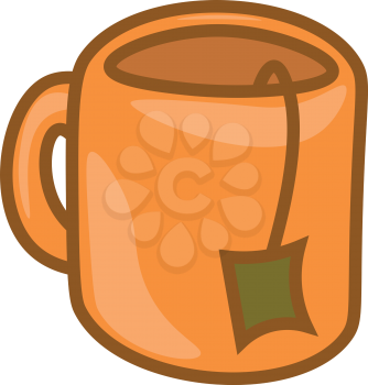 A tea bag dipped in an orange tea mug containing milk is ready to be enjoyed by someone vector color drawing or illustration 