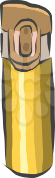 Clipart of a golden colored thermos flask provided with a screw type lid with two U-shaped handles to be carried by the fingers vector color drawing or illustration 