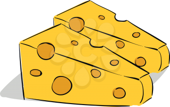 Two pieces of triangular-shaped cheese yellow in color is all time mouse favorite food vector color drawing or illustration 