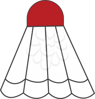 A cork to which white-colored feathers are attached to form a cone shape with a red cap usually struck with rackets in the games of badminton and battledore vector color drawing or illustration 