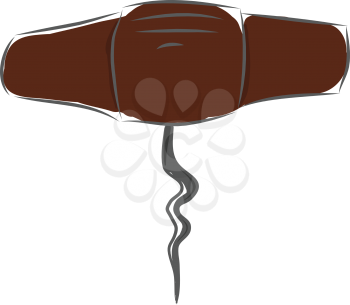 Brown-colored cartoon wine opener with a pointed metallic helix attached to a handle that the user screws into the cork and pull to extract it vector color drawing or illustration 