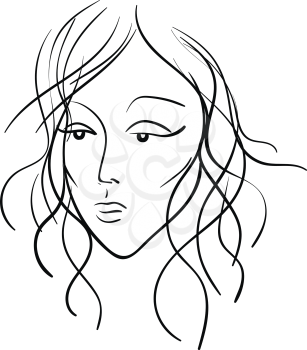 Sketch of the face of a beautiful woman in black express sadness vector color drawing or illustration 