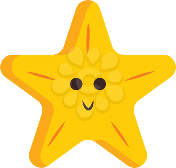 A smiling five-pointed yellow cartoon star with a simple design vector color drawing or illustration 
