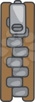 Brown zipper with grey slider and tape with a zig-zag arrangement of teeth vector color drawing or illustration 