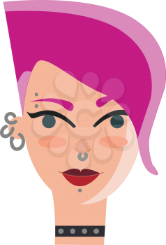 Girl with pink hair and face piercings vector illustration on white background