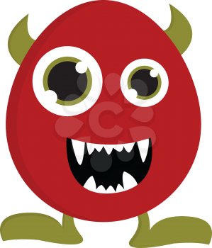 Red monster with green horns and legs vector illustration on white background