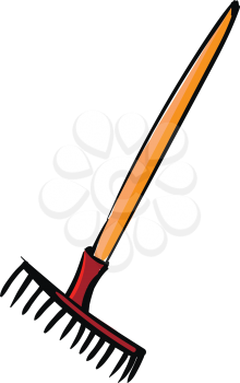 Red rake on woden handle vector illustration on white background