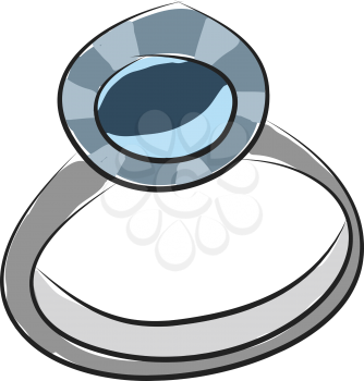 Simple  vector illustration on white background of a silver rind with blue gem