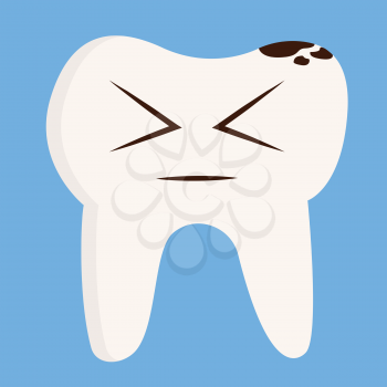 Cartoon of a sick tooth vector illustration on blue background
