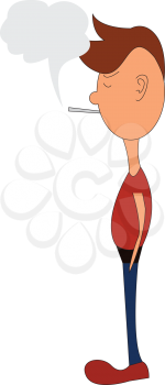Simple cartoon of a man in red shirt and blue pants smoking vector illustration on white background