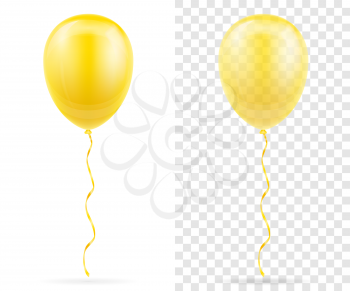 celebratory yellow transparent balloons pumped helium with ribbon stock vector illustration isolated on white background