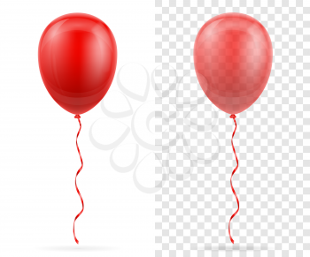 celebratory transparent red balloons pumped helium with ribbon stock vector illustration isolated on white background