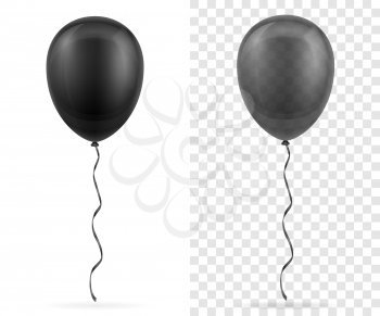celebratory transparent black balloons pumped helium with ribbon stock vector illustration isolated on white background