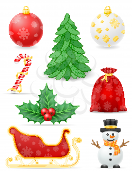 christmas objects set icons stock vector illustration isolated on white background