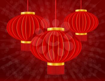 red chinese lanterns for holiday and festival decoration for design stock vector illustration on background