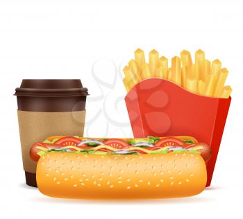 fast food icons hot dog coffee french fries stock vector illustration isolated on white background