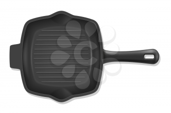 frying pan grill for fry food on fire stock vector illustration isolated on white background