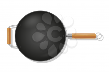 frying pan wok for fry food on fire stock vector illustration isolated on white background