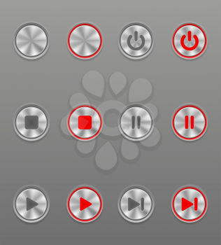 metal media button set icons on and off position stock vector illustration at gray background
