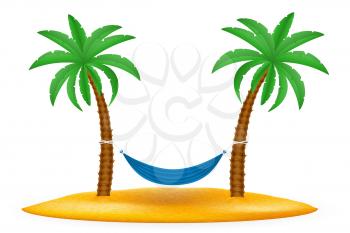 hammock suspended between palm trees stock vector illustration isolated on white background