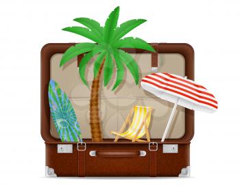 suitcase and items for a beach holiday concept stock vector illustration isolated on white background