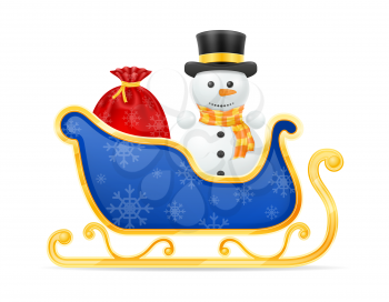 snowman and christmas santa claus sleigh stock vector illustration isolated on white background