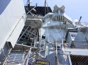 Geometric metal steel structure on naval ship on USS Iowa naval warship destroyer battleship