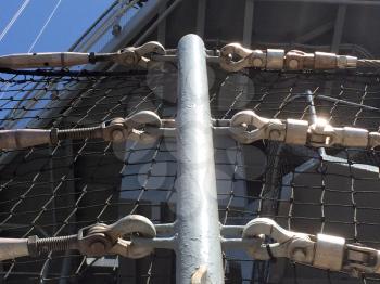 Symmetrical rail cable safety net system on USS Iowa naval warship destroyer battleship