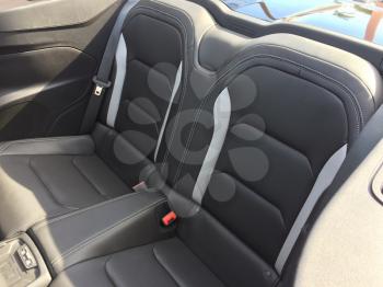 Black grey leather stitched seats in new luxury sports car