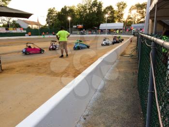 Go kart race track with small cars racing fast