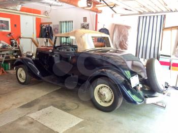 1934 Ford Roadster blue at home in garage