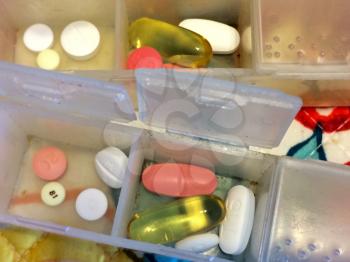 pill organizer medicine vitamins capsules round pills all colors