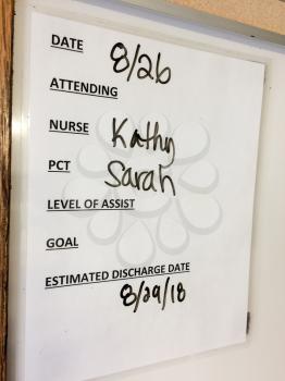 staff names board in hospital room on whiteboard dry erase