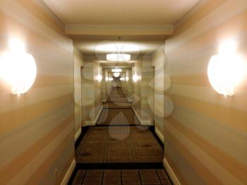 Hotel hallway long perspective corridor with carpet pattern background