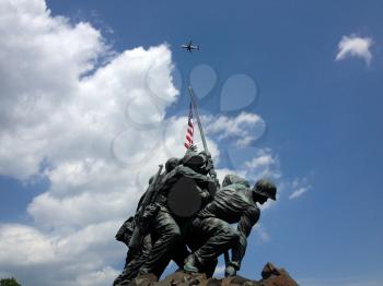 Iwo Jima Marine victory flag statue Arlington VA Washington DC with clouds