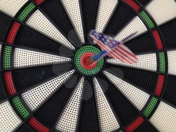 Bullseye darts dartboard with american flag dart