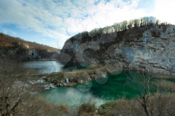 Plitvice Lakes National Park in winter, Barrier between the lakes Gavanovac and Kaluderovac