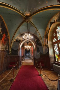 Konigswinter, Germany - 2 March 2019: Drachenburg castle interior, corridor