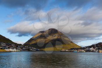 The island of Kunoy view fromf Klaksvik, Faroe Islands, Denmark. Long exposure.