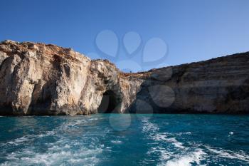 Crystal Lagoon cave view from ship, Comino, Malta