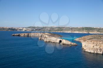 Blue Lagoon seen from the island of Comino, Malta