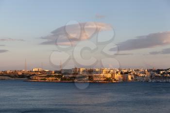 Panoramic view of the three cities at sunset, Malta