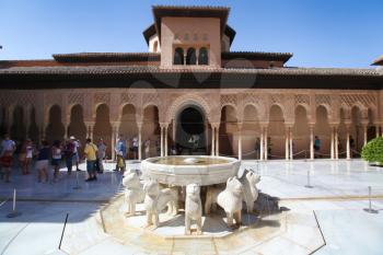 Granada, Spain - 26 July 2013: The Court of the Lions in the Alhambra