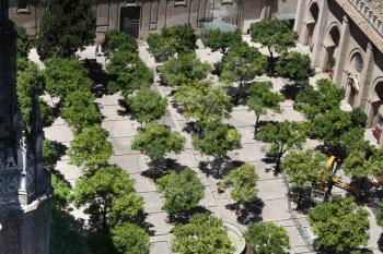Seville, Spain- 29 July 2013: Orange tree courtyard aerial view