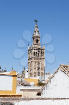 Seville, Spain- 29 July 2013: Giralda bell tower of Seville Cathedral
