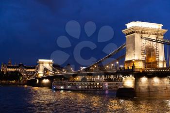 Budapest, Hungary - 5 May 2017: Szechenyi Chain Bridge at night