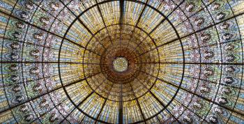 Beautiful cupola ceiling at Palau de la musica in Barcelona